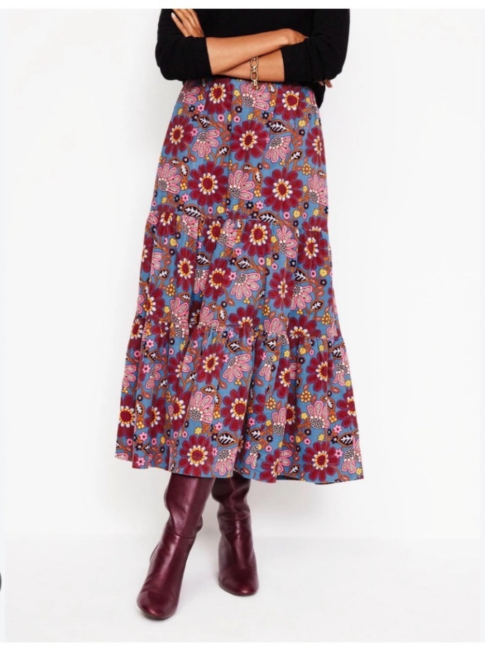 Boden Vic Cord Tiered Maxi Skirt
